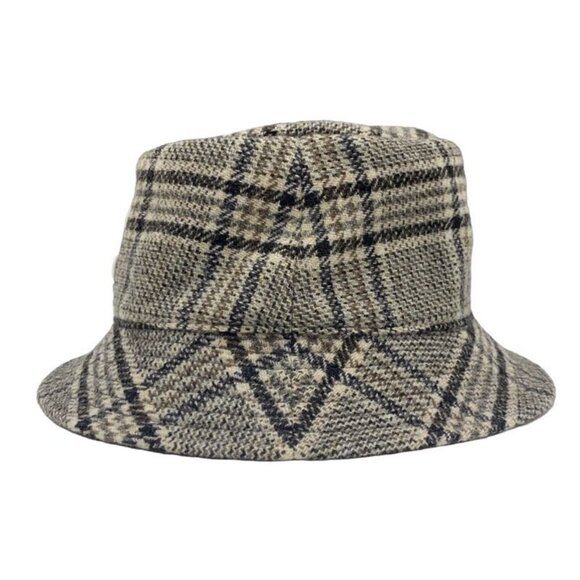 Celine Hat Wool Cotton Brown Triomphe Logo Check Bucket Hat